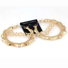 Elegant Script Bamboo Hoops Earrings
