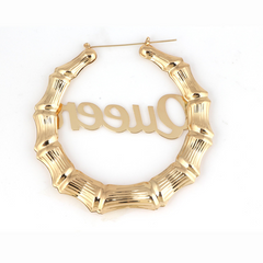 Elegant Script Bamboo Hoops Earrings