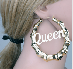 Elegant Script Bamboo Hoops Earrings