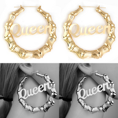 Elegant Script Bamboo Hoops Earrings